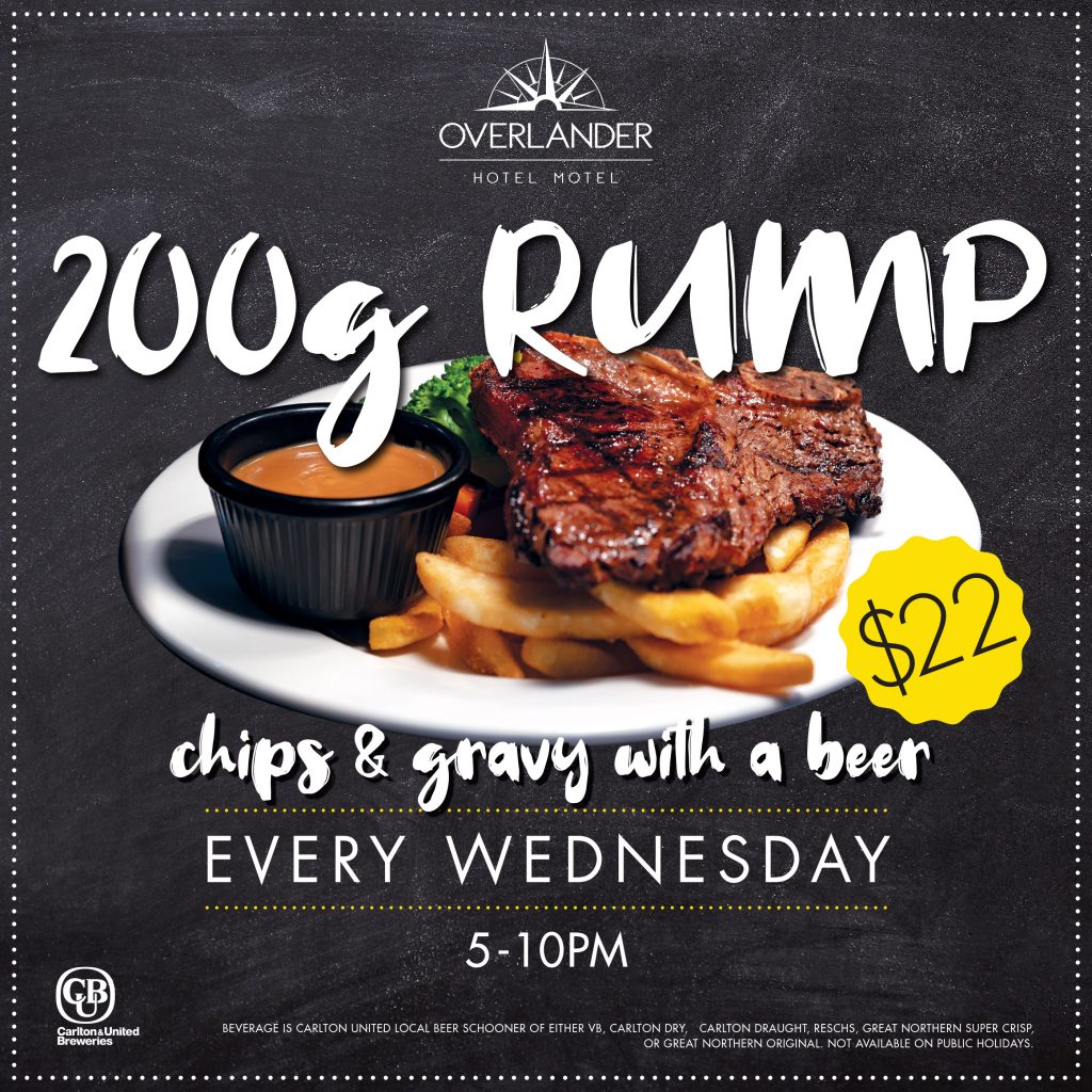 200g Rump chips and gravy with a beer
