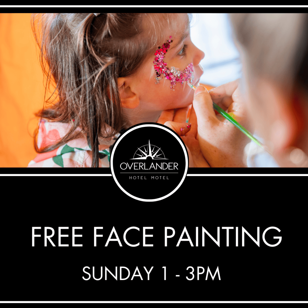 Pub advertisement for our free face painting event held every Sunday 1-3pm